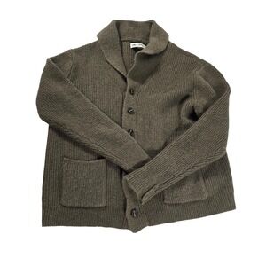 Line of Trade Mens 100% Shetland Wool Shawl Collar Cardigan Olive Green Large